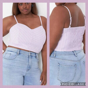 LANE BRYANT NWT purple and white striped linen cami crop top smocked back sz14W